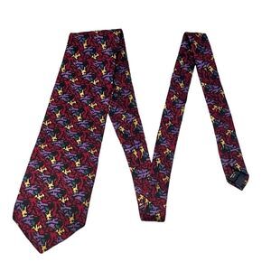 3for$30 Pierre BALMAIN Silk Mens Tie Red Geometric Vintage Luxury Designer Retro